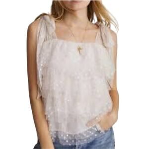 ANTHROPOLOGIE MAEVE Women’s Polka Dot Tulle Tiered Ruffle Tie Top
